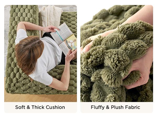 【Ships in 2 Boxes】 AMERLIFE Foldable Sofa Bed, Convertible Floor Sofa with Plush Faux Fur, No Assembly Mattress Couch for Living Room, Apartment, Bedroom