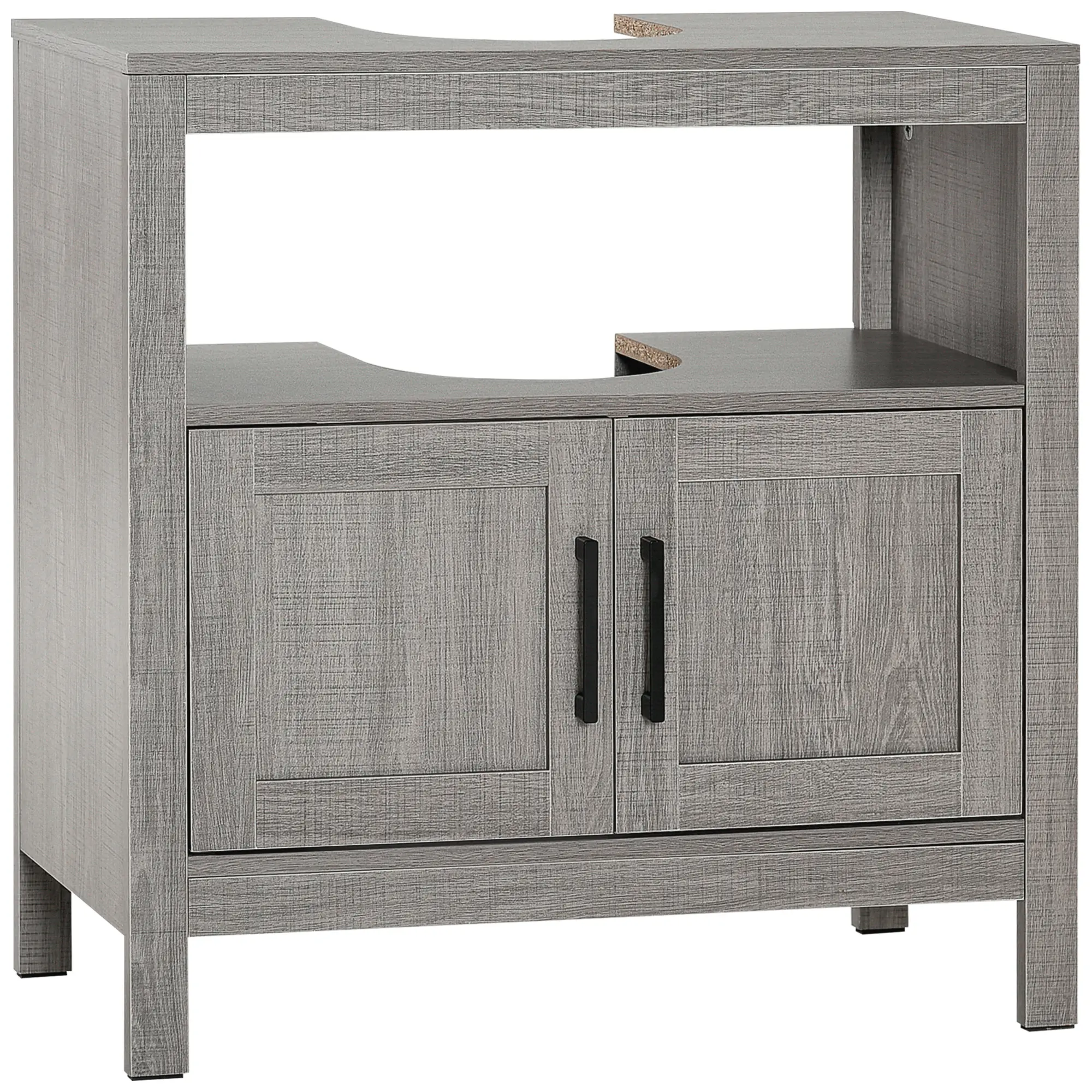 Pedestal Sink Storage Cabinet, Bathroom Under Sink Cabinet with 2 Doors and Open Shelf, Bathroom Vanity, Gray