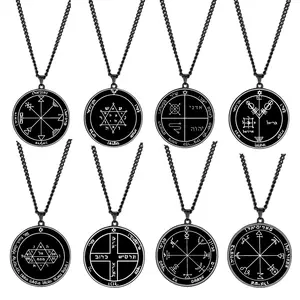 Black Solomon Seal Necklace Stainless Steel 7 Planets Talisman Pendant for Men Women
