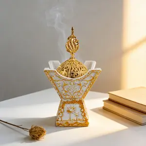 Vintage Resin Incense Holder with Intricate Golden Embossments | Black & White Two-Tone Design | Aromatherapy Decor for Bedroom, Spa, Reading Nooks & Cozy Evenings