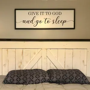 Framed Give it to God and Go to Sleep Signs 48"x16" Above Bed Wall Decors Wall Art for Bedroom Wood Signs