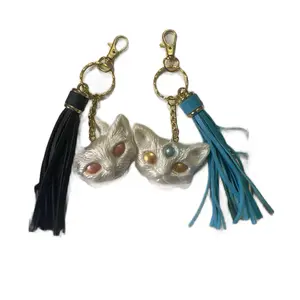 Resin Keychain Charm with Demon Cat & Cat Charms Large Tassel Keyring for Bags and Accessories