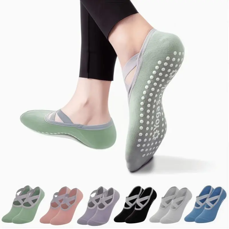 Women's 3-Pack Yoga Socks - Soft Ballet-Inspired Grip Socks with Criss-Cross Strap Stays Put, Moisture-Wick, Silicone Grippers for Barre, Barefoot Training, Workout Sets Women, Solid Colors, All Seasons Adults