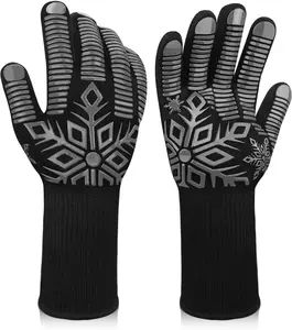 BBQ Gloves, Heat Resistant Gloves,  Non-Slip Grill Gloves, Fireproof Oven Gloves BBQ Grill Accessories for Grilling, Barbecue, Cooking, Baking, Gray