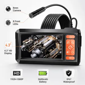Auto Repair Endoscope Camera, 4.3 Inch Screen, 8mm Inner Diameter, Ip67 Waterproof, 2600mah Battery, for Cars, Pipes, Hvac, Walls