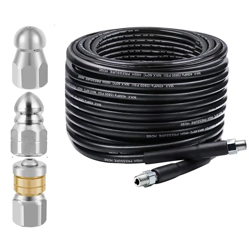 Sewer Jetter Kit For Pressure Washer Drain, 1 Set Newest 5800PSI Drain Cleaner Hose, 6M/10M/15M/30M/45M NPT 1/4 Inch 5000PSI Sewer Jetter Nozzle, Clea