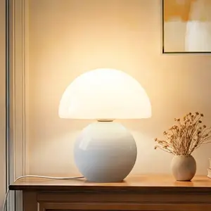 Dawnwake Ceramic Base Mushroom Table Lamp, Unique Aesthetic Cute Small Night Light, Dimmable Mushroom Table Lamp for Living Room