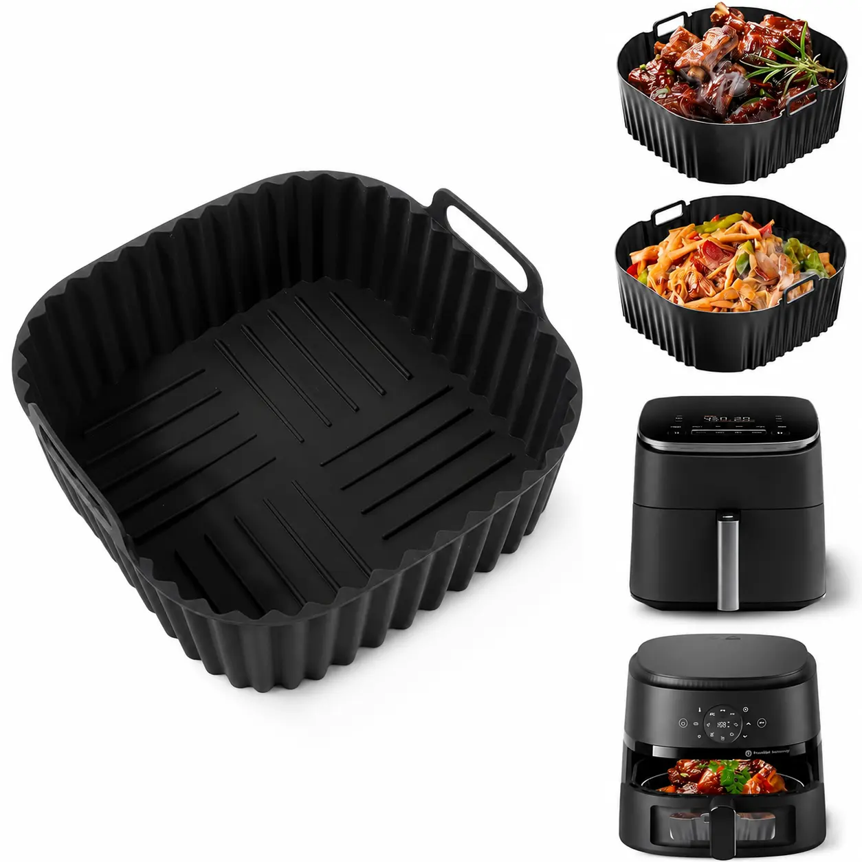 Durable Reusable Silicone Air Fryer Liner Tray(1PC), for Indoor Kitchen Air Fryer Food Preparation, High Temperature Resistant Non-Stick Baking Accessory, Space-Saving Cooking Supply