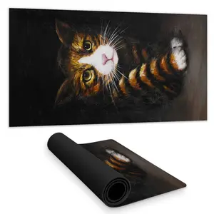 360 stand Discreet White Cat Animal Desk Mat - 16x32 in Keyboard Mouse Pad, Rubber Backing, Computer Accessories, Home Decor for Pet Lovers