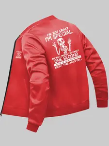 Men's Cartoon Skeleton & Letter Print Zip Up Jacket, Regular Fit Casual Drop Shoulder Long Sleeve Outerwear for Fall & Winter, Men's Clothes for Daily Wear