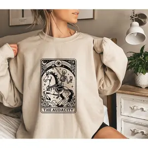 The Audacity Tarot Card Sweatshirt, Mystical Skeleton Tarot Card Sweater, Enchanting Unicorn Witchy Gift for Tarot Lovers