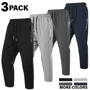 Men’s 3-Pack Ice Silk Athletic Pants, Quick-Dry High-Stretch Skin-Friendly Breathable, Drawstring Loose Straight-Leg Menswear Trousers for Fitness Running, Commuting - Men’s Clothes,summervibes