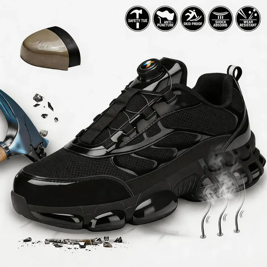 Women’s & Men’s Steel Toe Work Shoes, Lightweight Slip-On Safety Sneakers, Puncture Resistant Breathable Work Shoes for Construction, Warehouse & Factory Workers