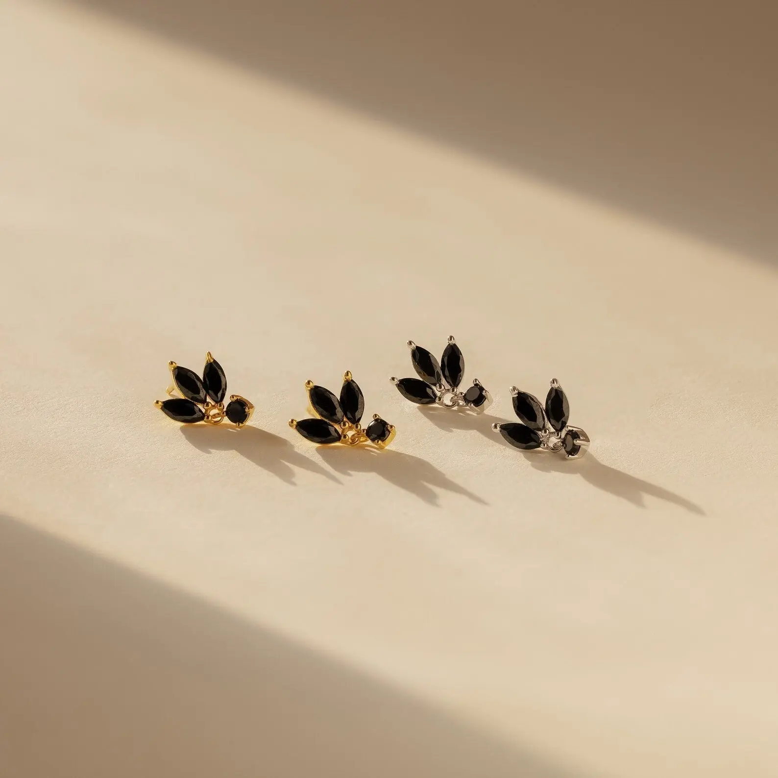 Emily Drop Earrings by Caitlyn Minimalist - Black Marquise Petal Dangle Earrings - Vintage Flower Earrings - Gift for Her