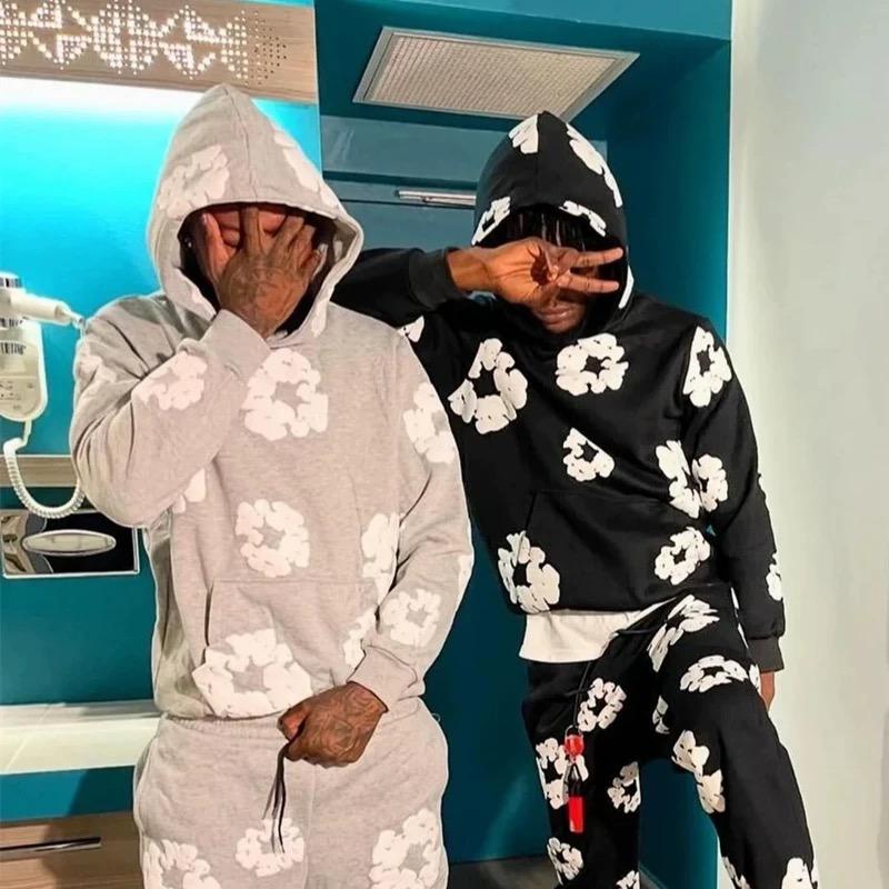 Denim Tears Y2K Hoodie Women's and Men's AestheticHoodie Casual Retro Large Pullover Harajuku Jacket with Unique Floral Print