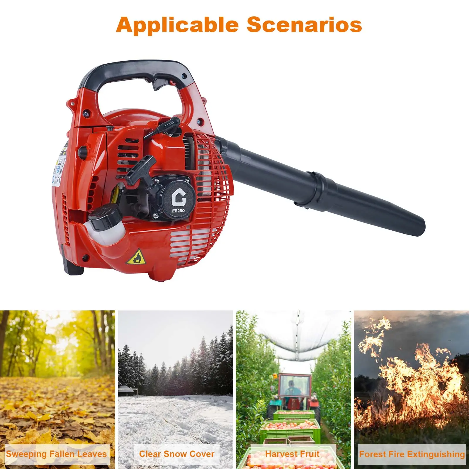 [Football Fan SeasonDeal] Powerful 2-Stroke Gas Leaf Blower 28cc – 1.1HP, 490 CFM, 280 MPH – Portable Blower, Quick Start and Ergonomic Handle – Suitable for Lawn, Driveway and Patio – Clearing Leaves and Snow