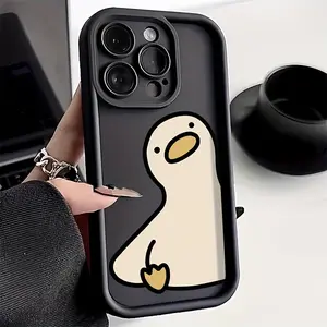 Cartoon Duck Phone Case Compatible with iPhone 15/15 Plus/15 Pro/15 Pro Max,14/14 Plus/14 Pro/14 Pro Max,13/13 Pro/13 Pro Max,12/12 Pro/12 Pro Max,11/11 Pro/11 Pro Max, 7/8 Plus,XR/XS Max Protective Protector Black Cover Protection