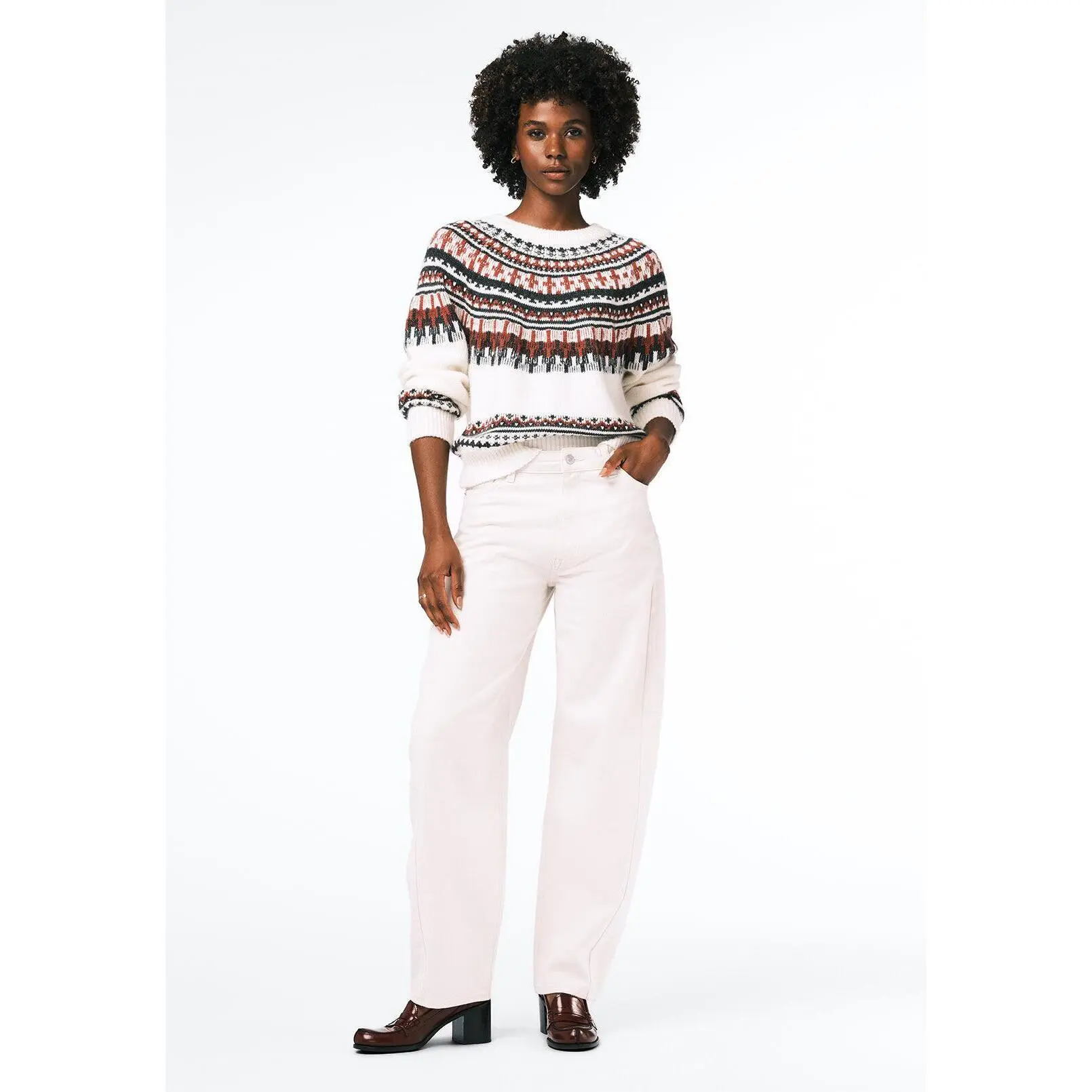 Glenda Women's Fair Isle Sweater, Ivory - SW0149