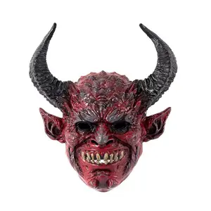 New Halloween Demon Hood Red Devil Horn Headgear Mask Carnival Funny Headwear Mask