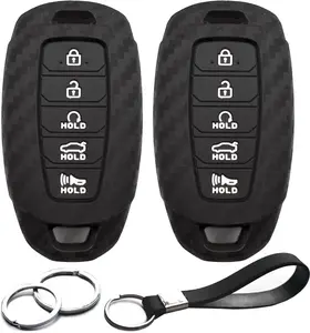 2pcs Compatible with Hyundai Elantra Palisade Elantra N Smart 5 Buttons Key Fob Cover Case Key Chain Protector Keyless Entry Carbon Fiber Looks Remote Holder