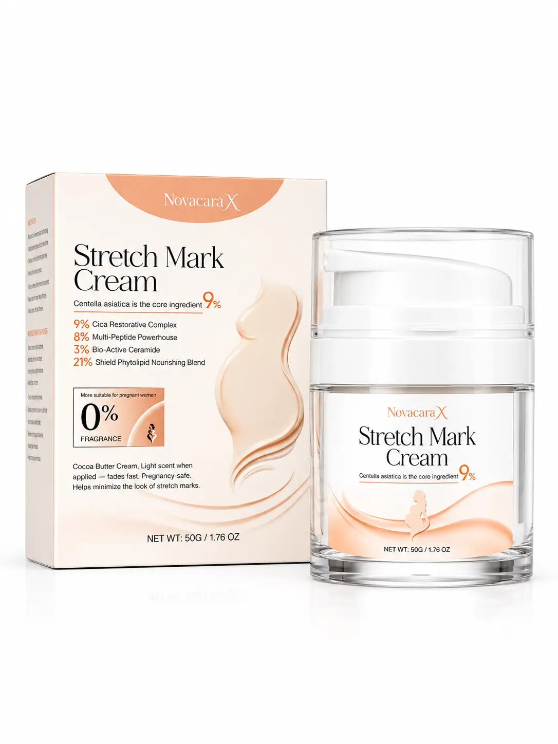 NOVACARA X Body Smoothing Cream, Nourishing Stretch Mark Lotion with Peptides, Cica, and Ceramide for Smooth Skin During Pregnancy & Postpartum, Pregnancy Must Haves, Skin Nourishing Formula, Nourishing Skin Care