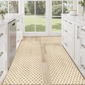 Nordic Style Light Diamond Pattern 3-Piece Kitchen Rug Set, and Easy to Clean Floor Mats, Non-Slip Bath and Laundry Room Rugs