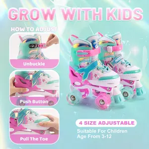 FUNYH Mermaid Roller Skates For Girls Are 4 - Size Adjustable And Light - Up. Inline Skates For Kids. They Are Beginner Kids' Roller Skates For Both Indoor And Outdoor Use