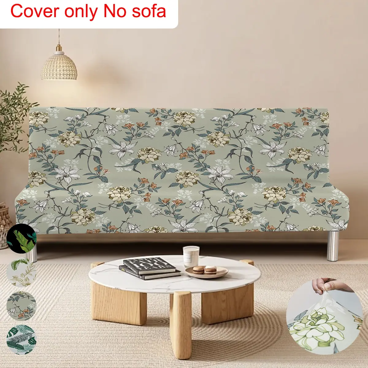 Leaf Floral Print Sofa Bed Cover, Elastic Full Wrap Armless Couch Slipcover, All-Season Foldable Dual-Purpose Sofa Bed Sheet