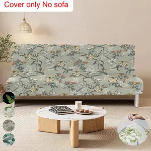 Leaf Floral Print Sofa Bed Cover, Elastic Full Wrap Armless Couch Slipcover, All-Season Foldable Dual-Purpose Sofa Bed Sheet