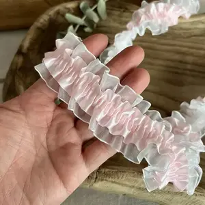 Series Double Layer Polyester Elastic Band, Transparent Sheer Chiffon Lace Trim, Haberdashery, Lolita Skirt Accessories, Handmade DIY Ruffle Decoration, Ruffled