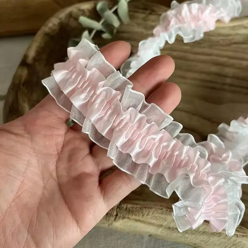Series Double Layer Polyester Elastic Band, Transparent Soft and Sheer Chiffon Lace Trim, Versatile Haberdashery, Lolita Skirt Accessories, Handmade DIY Ruffle Decoration, Ruffled, Crafts