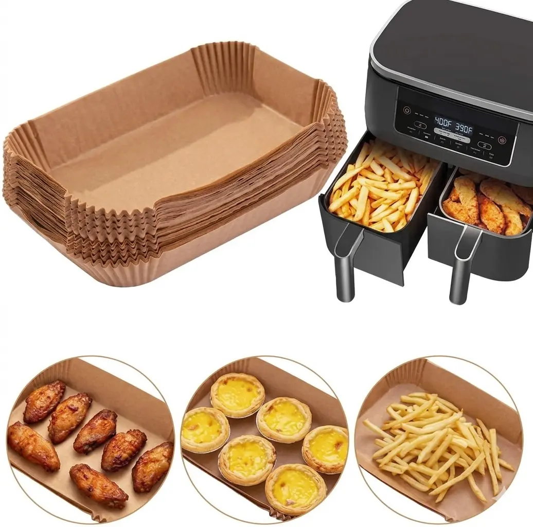 Air Fryer Disposable Food Grade Parchment Liners, 100PCS 9*6 Natural Baking Paper Accessories for Ninja DZ201 Fryers