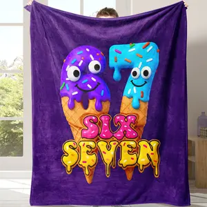 Soft Flannel Blanket, Cozy Warm Blanket, Six Seven Pattern Design, Perfect for Office Naps & Travel, Ideal Gift for Home School Picnic, Throw Blanket