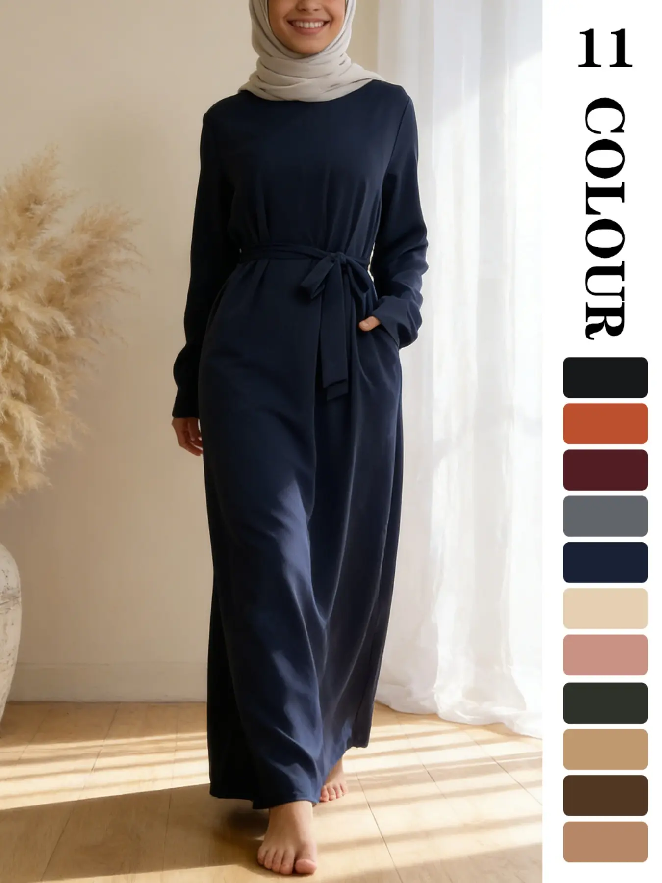 Muslim Sleepwear Dress, Modest Dress, Modest Clothes, Pure Color Nida Fabric Long Skirt [with Pockets] [Waist Belt Included] [11 Colors] [5 Sizes] Elegant Ramadan Clothing, Modest Islamic Clothing [not included Hijab]