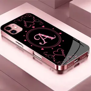 Suitable for [iPhone 11] Women's high-end phone case，The latest Pink Iridescent Glass Case—choose from 26 premium-look letters.YM99