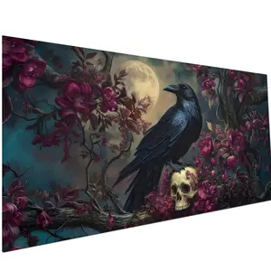 Ornate Raven and Golden Moon 5D DIY Large Size Diamond Painting Kits for Adults, Diamond Art Kits for Adults Beginners, DIY 5D Full Round Drill Diamond Dots Gem Arts Kits for Home Wall Decor, Diamond Art Tools