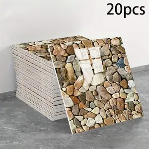 New 20-sheet waterproof PVC 3D imitation stone brick pattern self-adhesive wall paper - Peelable vinyl floor tiles, removable waterproof peel-off floor tiles - Perfectly suitable for decoration of living rooms, kitchens, bedrooms, dormitories and furnitur