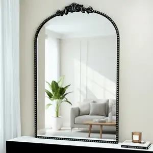 Arch Vintage Mirror with Baroque Metal Frame Wall Decorative for Fireplace Bedroom Living Room or Entryway Enhances Any Space with Elegance