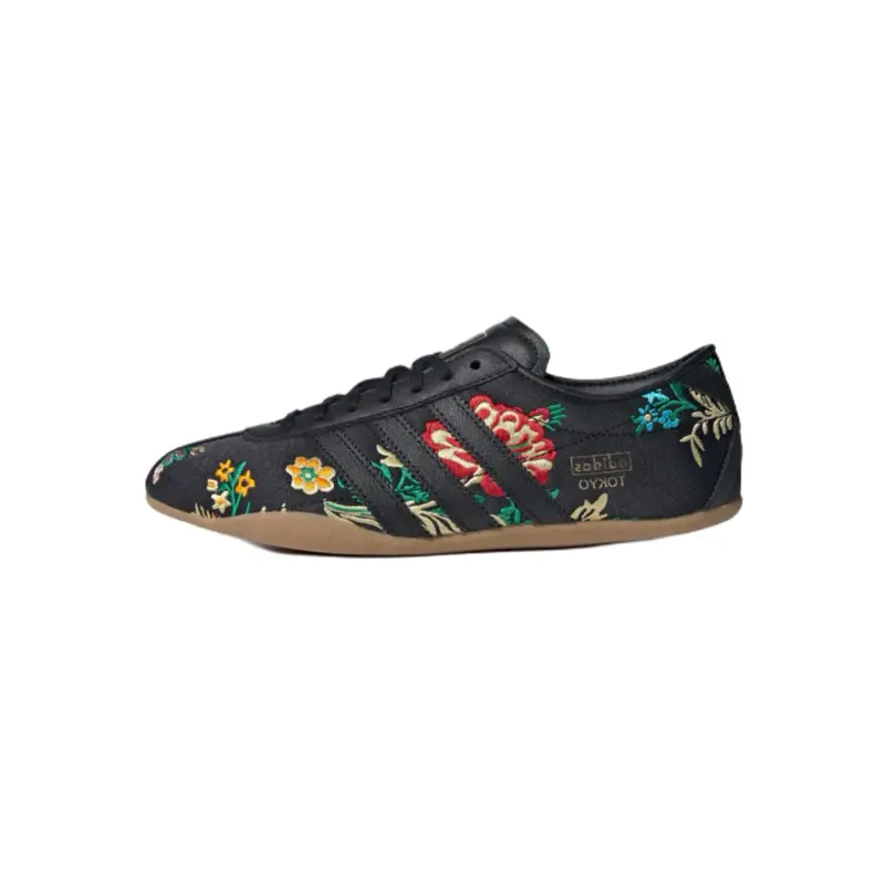 Adidas Tokyo ‘Floral Embroidery Pack - Black’ Women's Perfect Daily Casual Comfort Fashion Footwear Walking Sneaker Trainer Shoe Girl, Sports Shoes, Flat Sneakers, Leather Panel Shoes