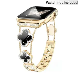 Black Shell Clover Slim Metal Bracelet for iWatch(Band Only) - Business & Dressy Strap, Compatible with Series 11-1/SE/SE2/SE3 (38-46mm) | For Women (Watch Not Included)