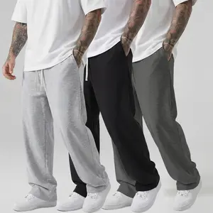 Men's Casual Jogger Pants - Straight-leg loose fit, elastic waistband with drawstring, side pockets, all-season comfort, athletic style long pants, knit fabric, durable material