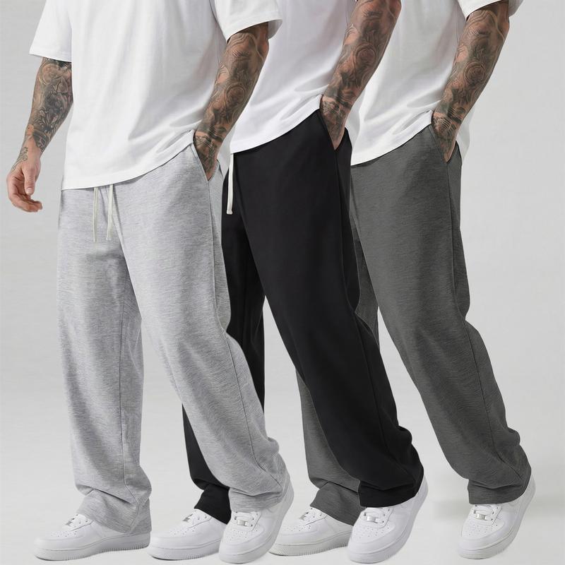 Men's Casual Jogger Pants - Straight-leg loose fit, elastic waistband with drawstring, side pockets, all-season comfort, athletic style long pants, knit fabric, durable material