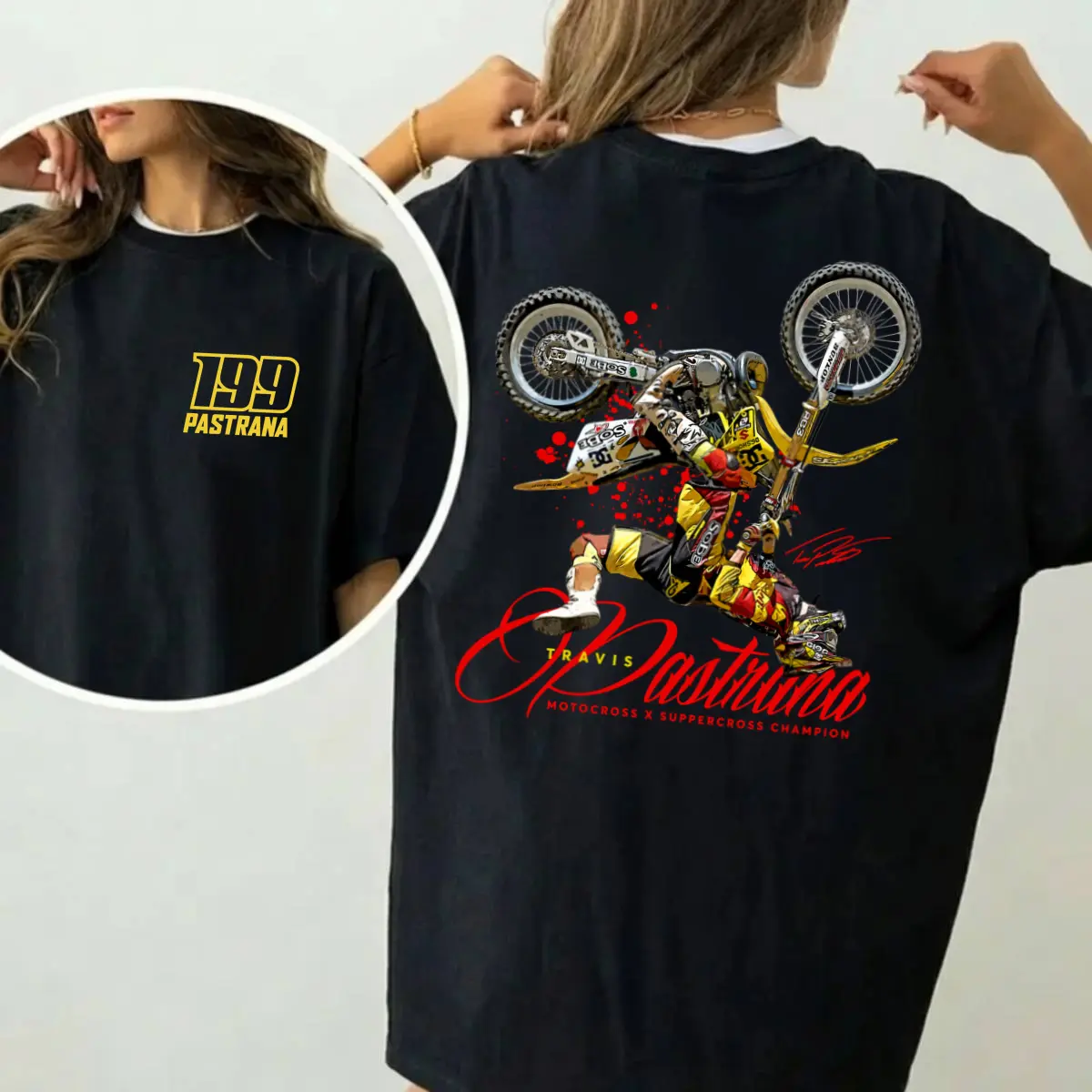 Travis Pastrana T-Shirt, Vintage Motocross Racing Shirt, Motorcycle Racing Fan Apparel, Unisex Casual Streetwear For Men And Women