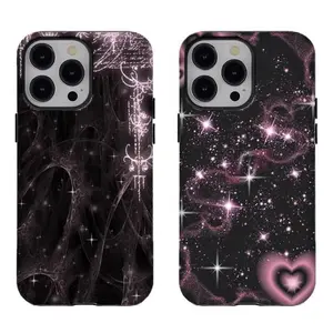 Sparkly Pink Glitter Gothic Phone Case Cyber Fairy Aesthetic Phone Cover Compatible for iPhone 17 Promax 16 15 14 13 12 11 and for Samsung S21-S25 Perfect Gift for Fashion Girl Women