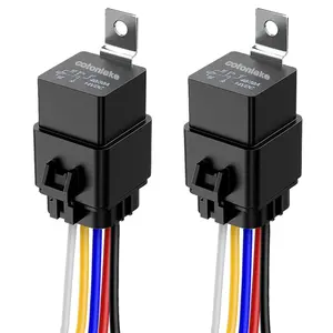 5Pin 12V 40/30 Amp Waterproof Relay Switch Harness Set - 12V DC 5-Pin SPDT Automotive Relays 14 AWG Hot Wires(2Pcs)
