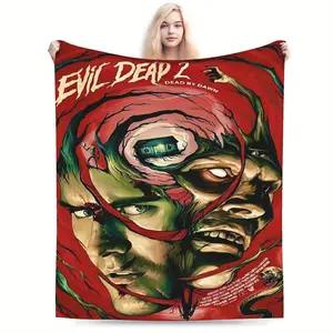 Bright and scary Evil Dead print flannel blanket for bedroom, living room or sofa, unique gift for partners and fans, fuzzy snack throw blanket, plush thin comforter, holiday gift, tangy  print flannel blanket Intense Nacho Printed Flannel Blanket