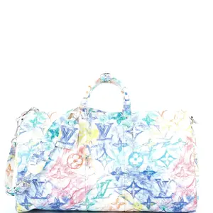 Pre-owned Louis Vuitton Canvas Coated Travel Bags Keepall Bandouliere Bag Limited Edition Monogram Pastel Multicolor 50 by Rebag