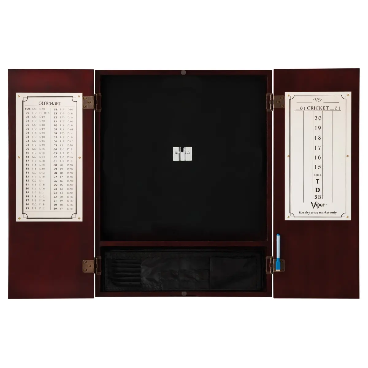 Viper Metropolitan Pine Dartboard and Cabinet Deluxe Set - Mahogany Finish, 17.75" Self-Healing Sisal Bristle Board, Brass Darts, Black Cloth, Fiber Construction, Wall-Mountable Darts Equipment for Adults, Wall Mount, Detachable Number Ring, Thick Black C