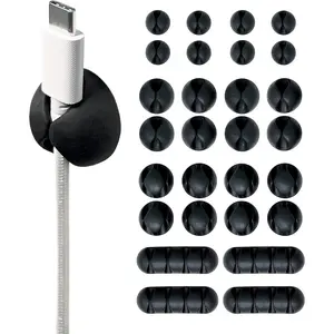 Clips - (Assorted 28-Pack) Black - Cord Clips for Desk and Nightstand  Holder for Desk  Management or Phone Cord Organizer and Bedside Table Cord Organizer