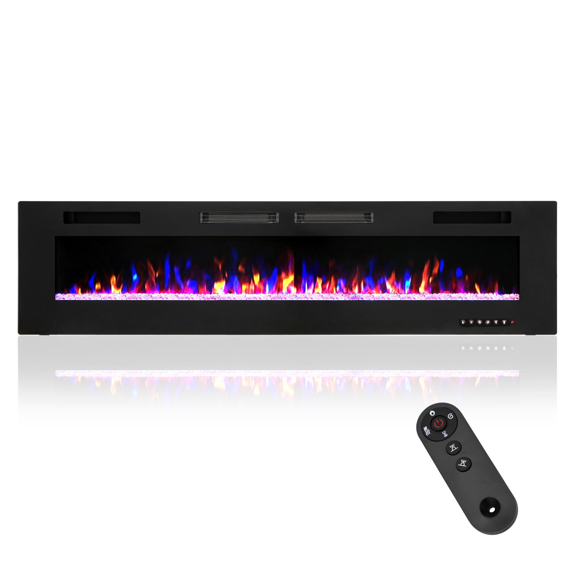 PHI VILLA 72" Electric Fireplace Wall Mounted & Recessed 750/1500W with Remote Control, 1-8 Hour Timer Function, Ultra-Thin Design Fan Hot Home Appliance Heater Flame Household Heating Fall Deals For You